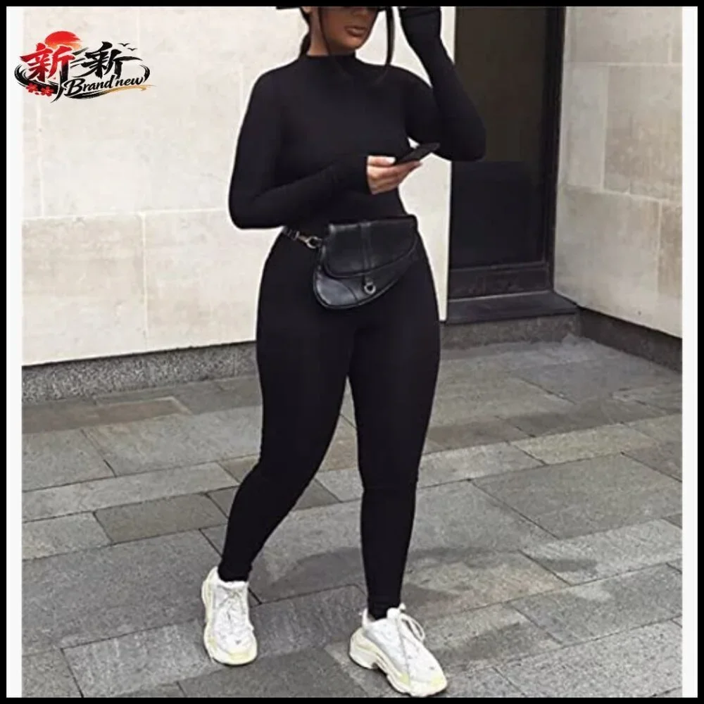 Polyester Long Sleeve Jumpsuit Back Zipper Bodycon Romper Clubwear
